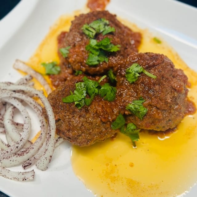 Meatballs with rice.